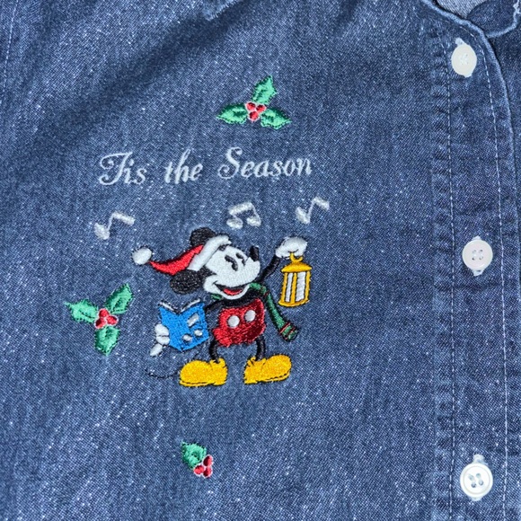 Vintage 90s Disney Mickey Embroidered Button Down Denim Shirt Girls Medium - Picture 4 of 6